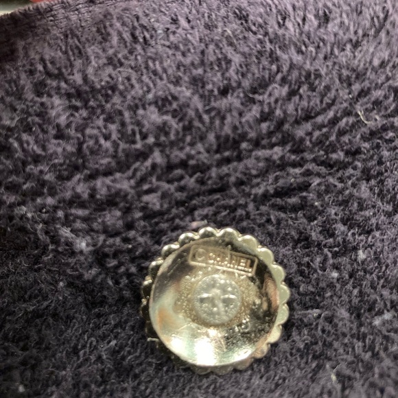 Chanel Earrings,stamped buttons turned into  Silver-Tone Earrings, rhinestones - Picture 9 of 9